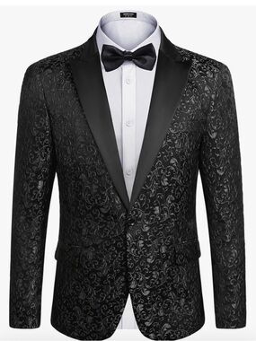 Elegant Black Patterned Men's Blazer